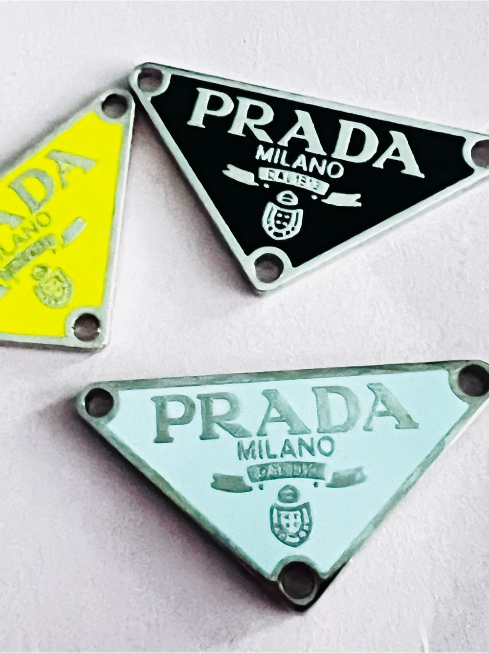 Set of 3 Triangle Logo Charms - Black, Yellow, white